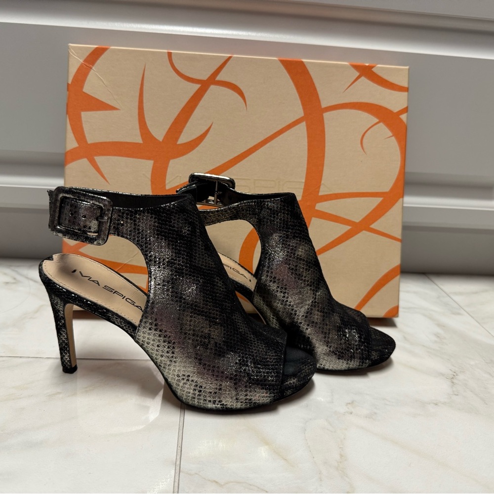 Via Spiga Black and silver Snake Print Heels